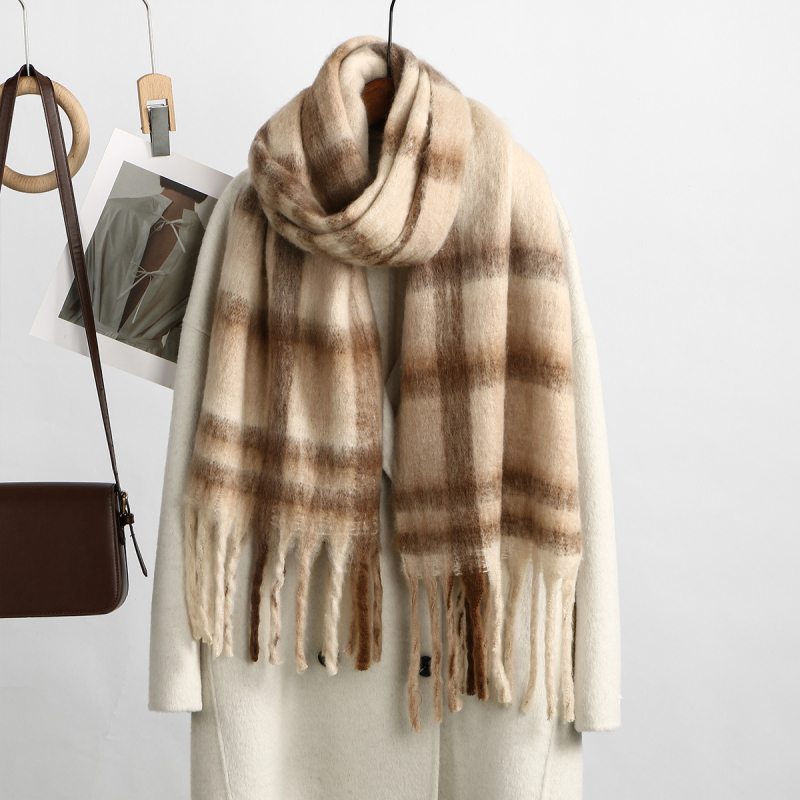 Női imitációs kasmír sál, kockás minta, warp knitting technikával készült, poliészter anyagból, hosszú és sokoldalú téli sál