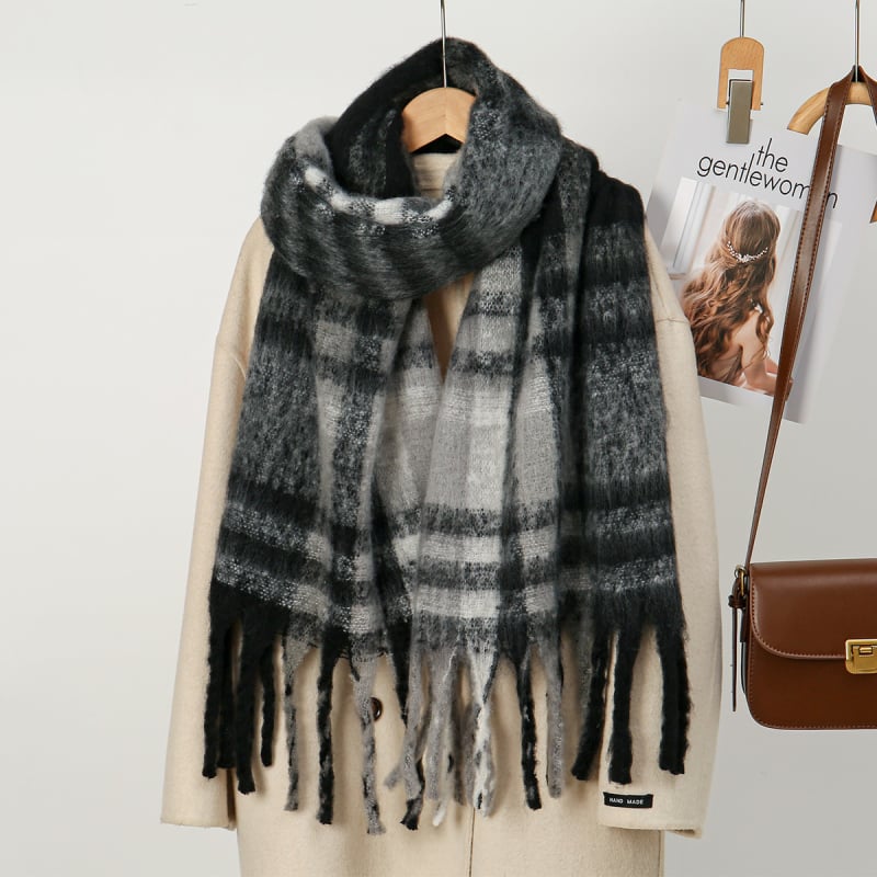Női imitációs kasmír sál, kockás minta, warp knitting technikával készült, poliészter anyagból, hosszú és sokoldalú téli sál