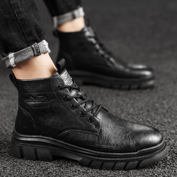 Μπότες Martin για άνδρες, υψηλές και μεσαίες, δερμάτινο επάνω μέρος, σόλα από καουτσούκ, στρογγυλή μύτη, χοντρή φτέρνα, μπροστινό φερμουάρ, αυξάνει το ύψος