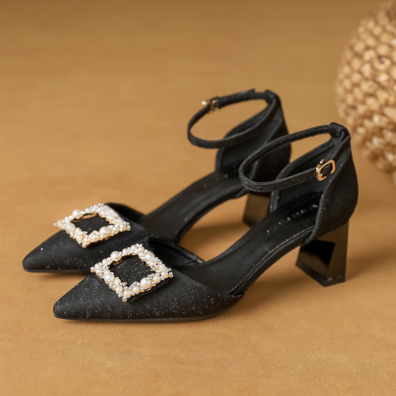 WEISUI Szandál pántokkal, mikroszálas felsőrész, hegyes orr, 6-8 cm sarokmagasság