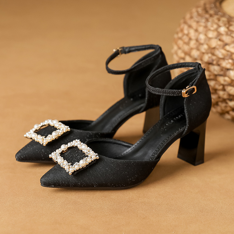 WEISUI Szandál pántokkal, mikroszálas felsőrész, hegyes orr, 6-8 cm sarokmagasság