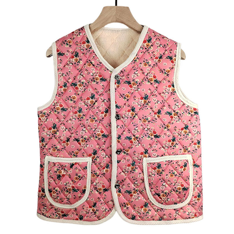 Kínai stílusú ujjatlan mellény a téli 2025-ös szezonra, fleece béléses és vastag, virágos nyomtatású felső, milk silk anyag, 90–95% poliészter