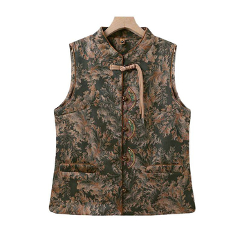 Γυναικείο γιλέκο Chenille με γέμισμα από βαμβάκι, Κολάρο Polo, Γεωμετρικό μοτίβο, Κανονική γραμμή, Άνοιξη 2024