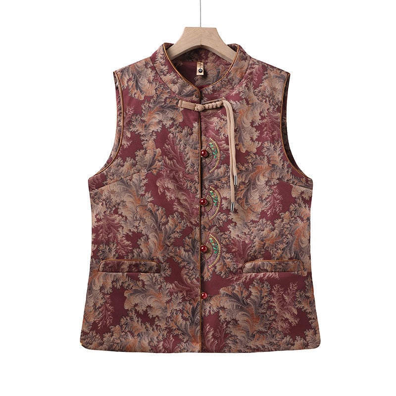 Γυναικείο γιλέκο Chenille με γέμισμα από βαμβάκι, Κολάρο Polo, Γεωμετρικό μοτίβο, Κανονική γραμμή, Άνοιξη 2024