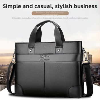 Férfi PU bőr kézitáska üzleti stílusban, egyszínű, poliészter bélés, vízálló