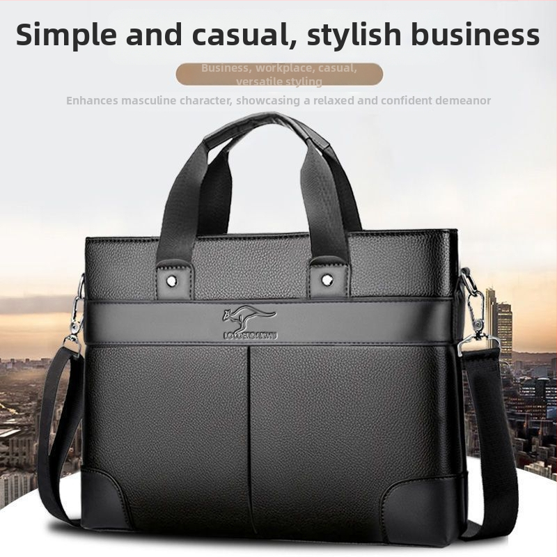 Férfi PU bőr kézitáska üzleti stílusban, egyszínű, poliészter bélés, vízálló