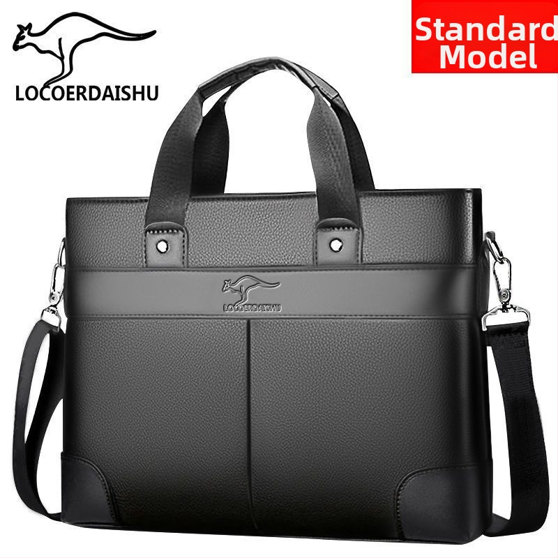 Férfi PU bőr kézitáska üzleti stílusban, egyszínű, poliészter bélés, vízálló