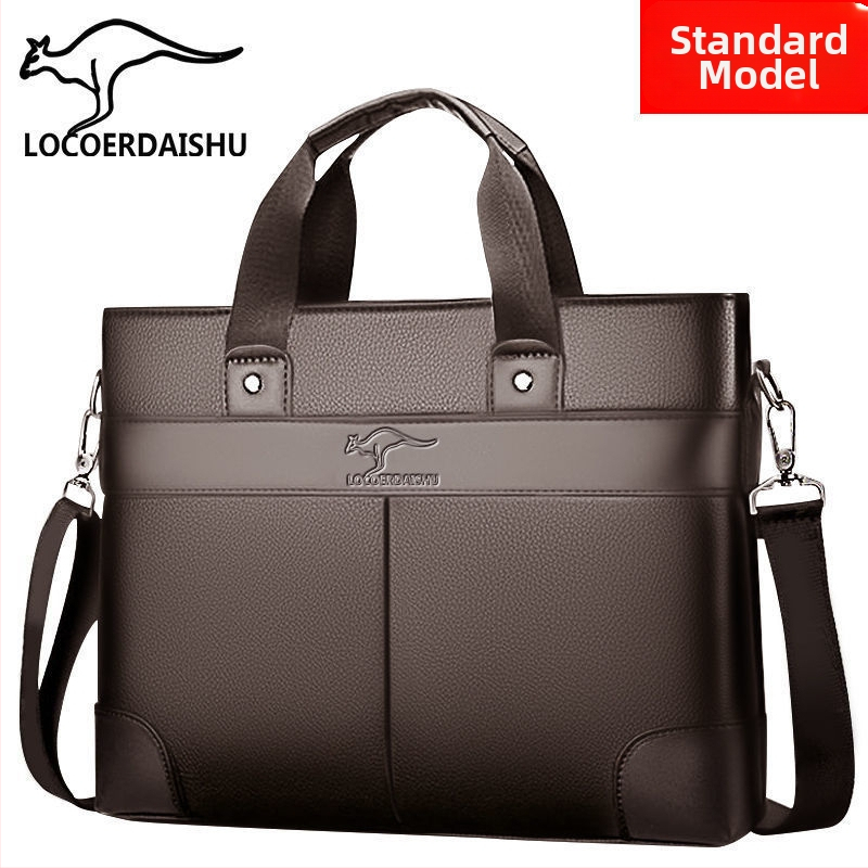 Férfi PU bőr kézitáska üzleti stílusban, egyszínű, poliészter bélés, vízálló