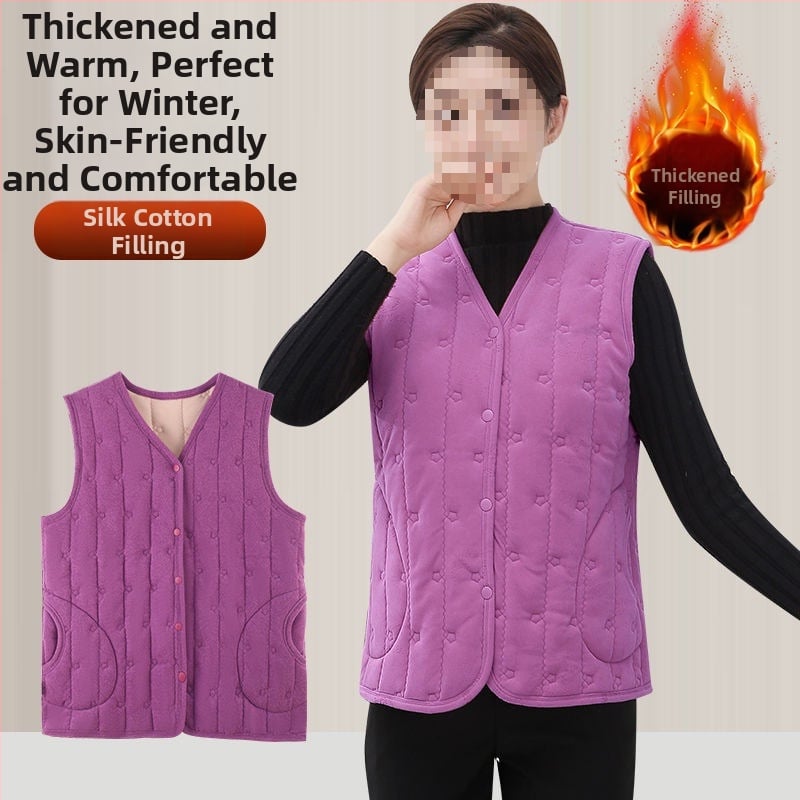 Γυναικείο γιλέκο με χιονονιφάδες, V-λαιμός, ultra-κοντό μήκος ≤40 cm, ύφασμα: μαλλί προβάτου κασμίρ, γέμισμα: μαλλί