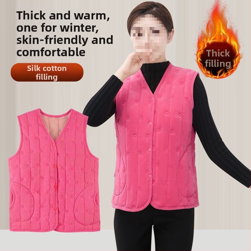 Γυναικείο γιλέκο με χιονονιφάδες, V-λαιμός, ultra-κοντό μήκος ≤40 cm, ύφασμα: μαλλί προβάτου κασμίρ, γέμισμα: μαλλί