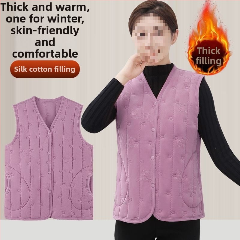 Γυναικείο γιλέκο με χιονονιφάδες, V-λαιμός, ultra-κοντό μήκος ≤40 cm, ύφασμα: μαλλί προβάτου κασμίρ, γέμισμα: μαλλί