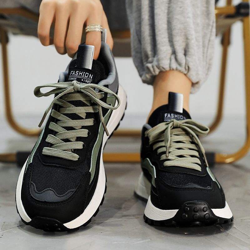 Férfi hálós casual futócipő, kopásálló, fűzővel, gumírozott talp, PU talpbetét, alacsony sarok 1-3 cm