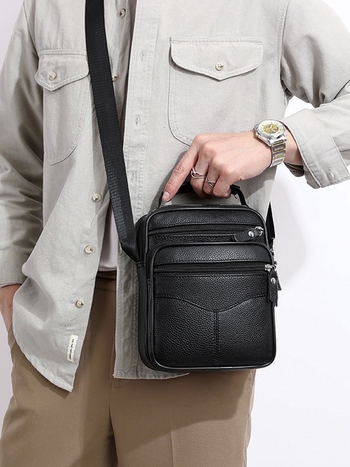 Muška crossbody torba od prvog sloja kože, velika kapaciteta, prozračna podstava, kompatibilna s prijenosnim računalom