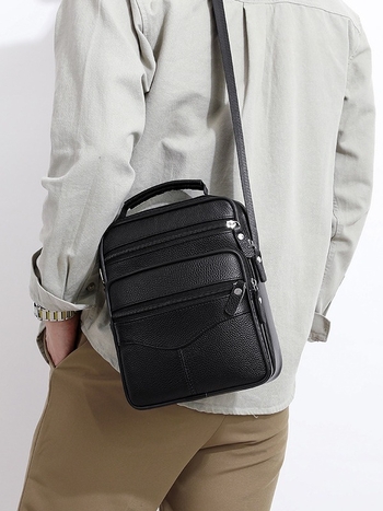 Muška crossbody torba od prvog sloja kože, velika kapaciteta, prozračna podstava, kompatibilna s prijenosnim računalom