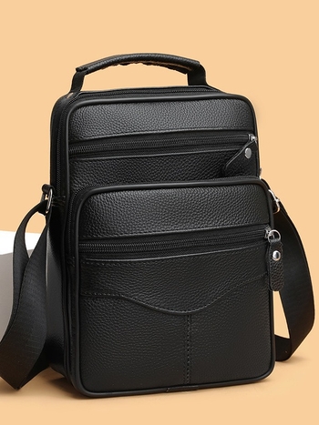 Muška crossbody torba od prvog sloja kože, velika kapaciteta, prozračna podstava, kompatibilna s prijenosnim računalom