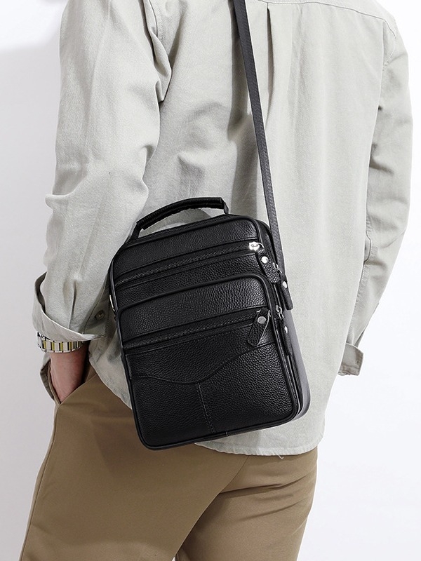 Muška crossbody torba od prvog sloja kože, velika kapaciteta, prozračna podstava, kompatibilna s prijenosnim računalom