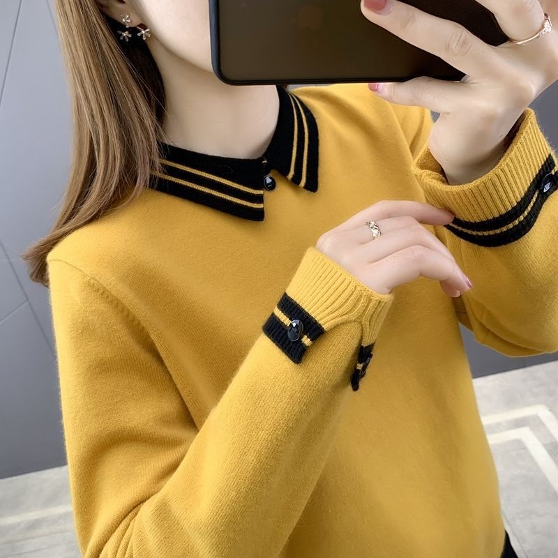 Chenille pleteni top s polo ovratnikom, srednja debljina, gumbi, za žene