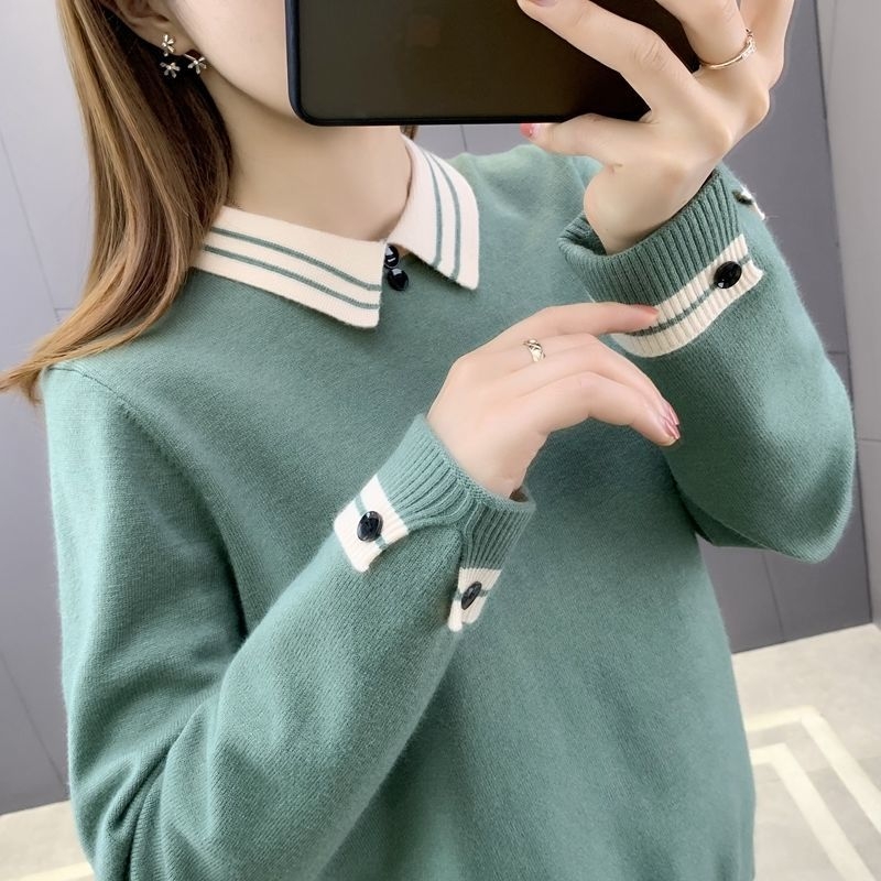 Chenille pleteni top s polo ovratnikom, srednja debljina, gumbi, za žene