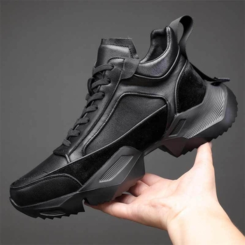 Ανδρικά μποτάκια με πλατφόρμα, δερμάτινο επάνω μέρος, 3–5 cm ύψος φτέρνας, στρογγυλή μύτη, αναπνοή, απορρόφηση κραδασμών