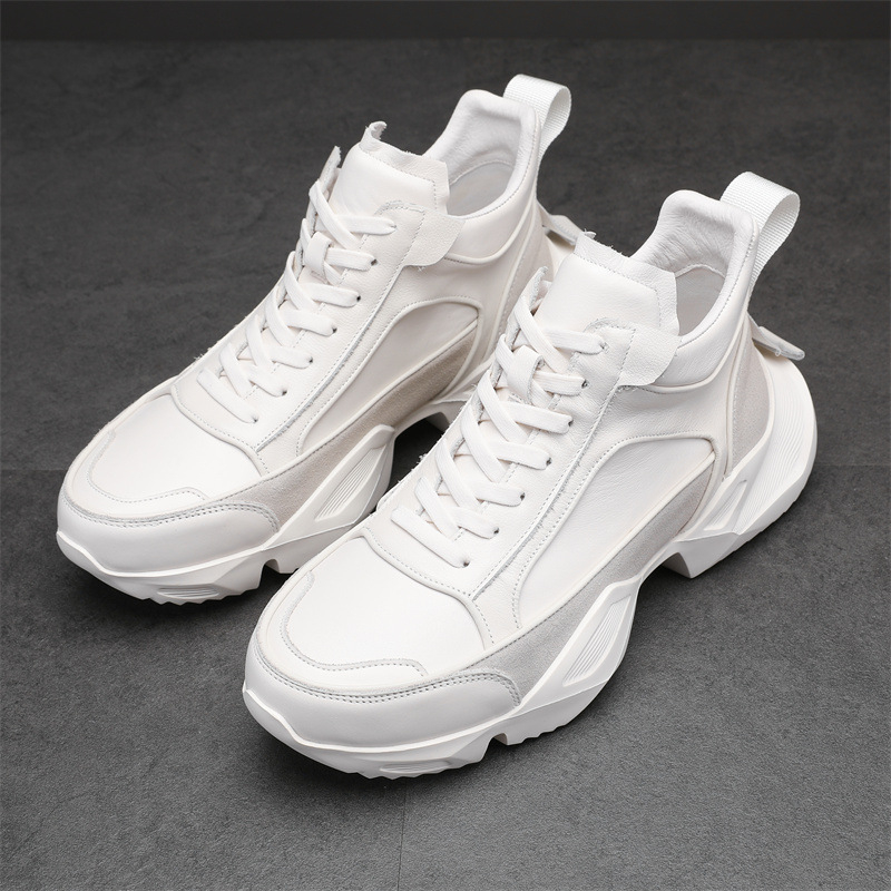 Ανδρικά μποτάκια με πλατφόρμα, δερμάτινο επάνω μέρος, 3–5 cm ύψος φτέρνας, στρογγυλή μύτη, αναπνοή, απορρόφηση κραδασμών