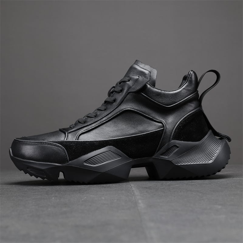 Ανδρικά μποτάκια με πλατφόρμα, δερμάτινο επάνω μέρος, 3–5 cm ύψος φτέρνας, στρογγυλή μύτη, αναπνοή, απορρόφηση κραδασμών