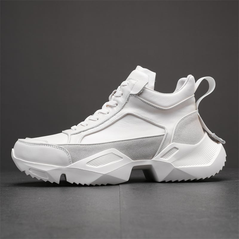 Ανδρικά μποτάκια με πλατφόρμα, δερμάτινο επάνω μέρος, 3–5 cm ύψος φτέρνας, στρογγυλή μύτη, αναπνοή, απορρόφηση κραδασμών