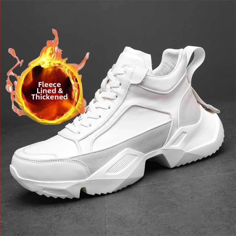 Ανδρικά μποτάκια με πλατφόρμα, δερμάτινο επάνω μέρος, 3–5 cm ύψος φτέρνας, στρογγυλή μύτη, αναπνοή, απορρόφηση κραδασμών