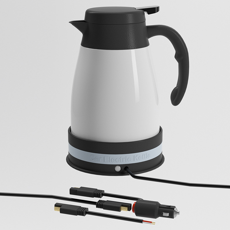 Autóba illő elektromos vízforraló, modell QHZ-1200, 12V/24V, 120W/240W, rozsdamentes acél és PP, gyors felfűtés