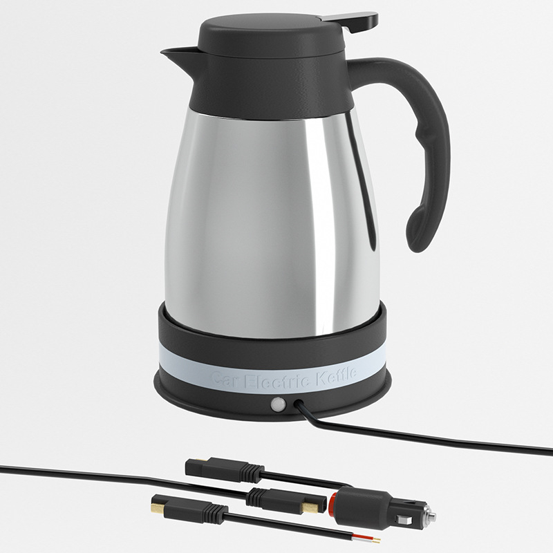 Autóba illő elektromos vízforraló, modell QHZ-1200, 12V/24V, 120W/240W, rozsdamentes acél és PP, gyors felfűtés