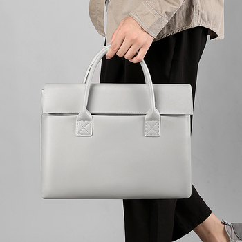 Ανδρική επαγγελματική τσάντα φορητού υπολογιστή από PU, μονόχρωμη, επένδυση πολυεστέρα, αδιάβροχη, ελαφριά