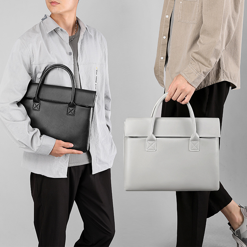 Ανδρική επαγγελματική τσάντα φορητού υπολογιστή από PU, μονόχρωμη, επένδυση πολυεστέρα, αδιάβροχη, ελαφριά