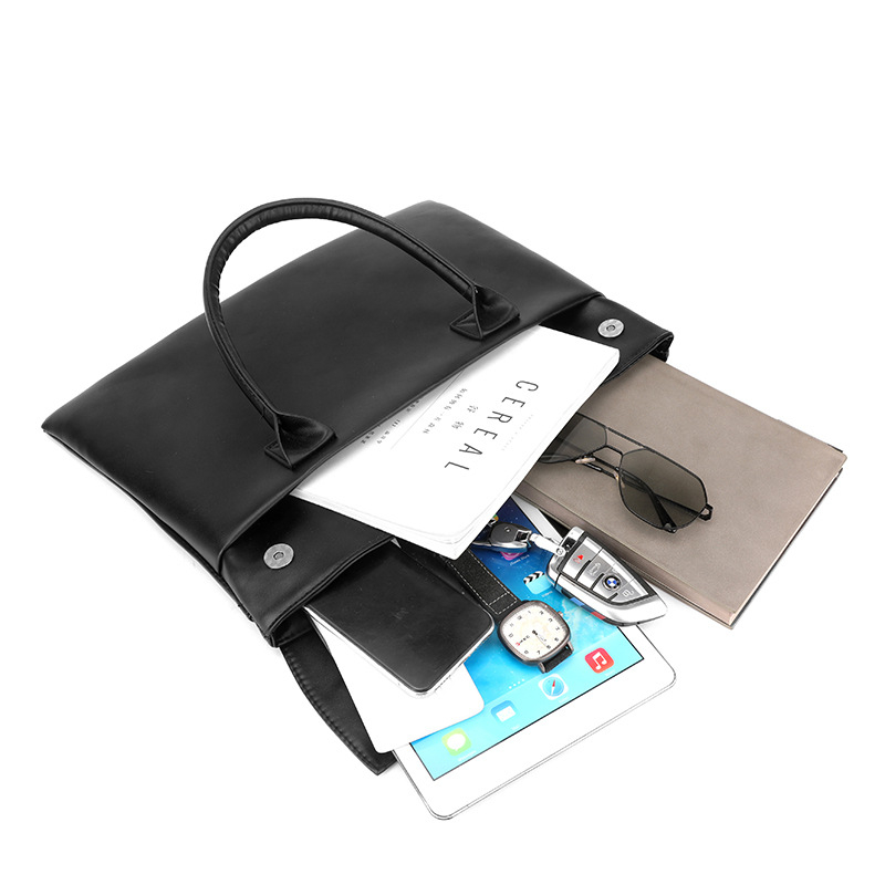 Ανδρική επαγγελματική τσάντα φορητού υπολογιστή από PU, μονόχρωμη, επένδυση πολυεστέρα, αδιάβροχη, ελαφριά