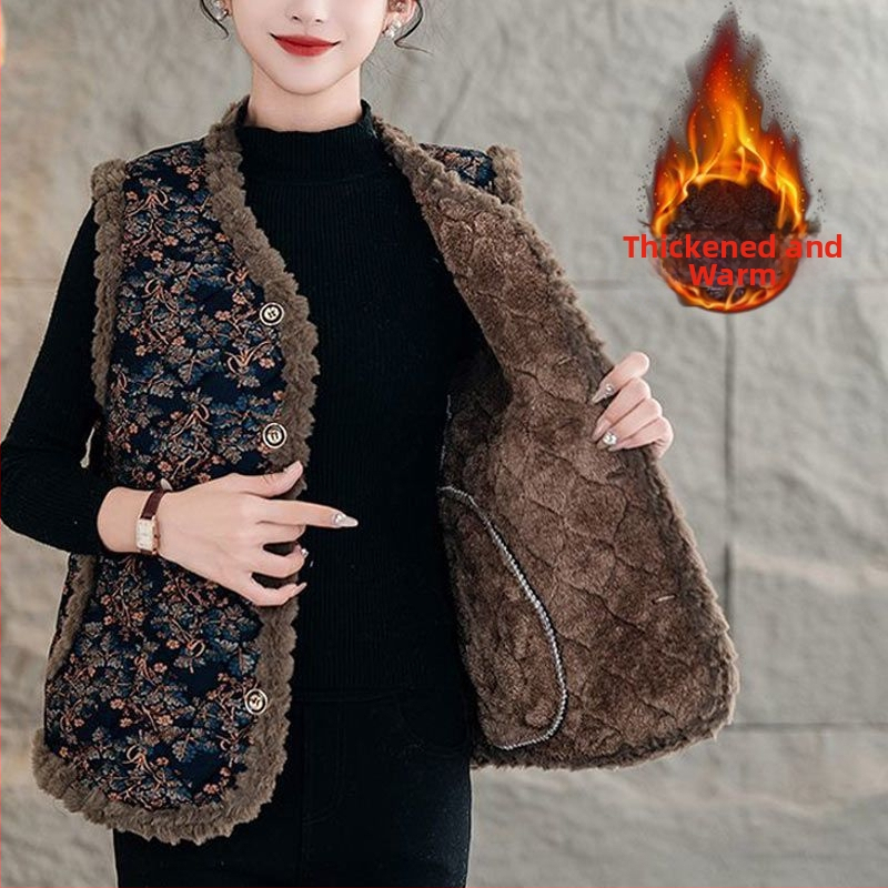 Γυναικείο γιλέκο από μαλλί αρνιού με γέμισμα μαλλί, V-λαιμός, ένα κουμπί, ultra‑κοντό μήκος