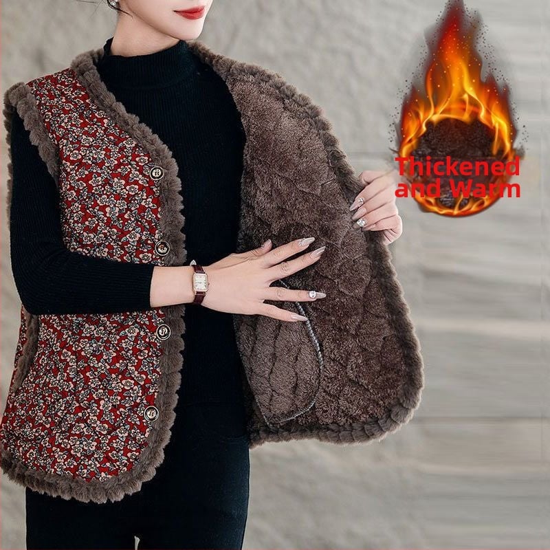 Γυναικείο γιλέκο από μαλλί αρνιού με γέμισμα μαλλί, V-λαιμός, ένα κουμπί, ultra‑κοντό μήκος