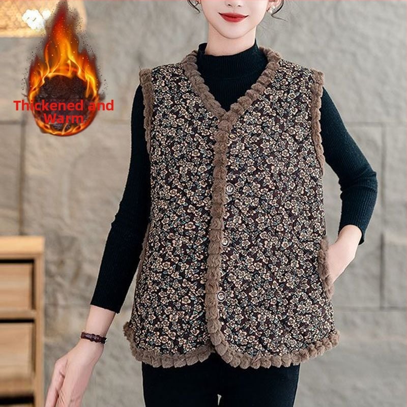 Γυναικείο γιλέκο από μαλλί αρνιού με γέμισμα μαλλί, V-λαιμός, ένα κουμπί, ultra‑κοντό μήκος