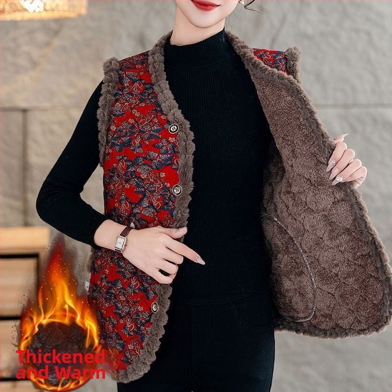 Γυναικείο γιλέκο από μαλλί αρνιού με γέμισμα μαλλί, V-λαιμός, ένα κουμπί, ultra‑κοντό μήκος