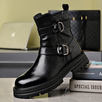 Μαρτίν μποτάκια για άνδρες, στρογγυλή μύτη, παχιά σόλα από καουτσούκ, επάνω μέρος από δέρμα πρώτης κατηγορίας, πλαϊνό φερμουάρ