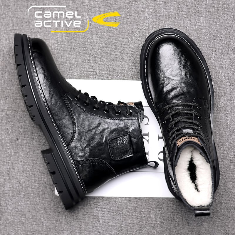 Ανδρικά μποτάκια Martin, μεσαίου ύψους, επάνω μέρος από γνήσιο δέρμα προβάτου, επένδυση από μαλλί και κασμίρι