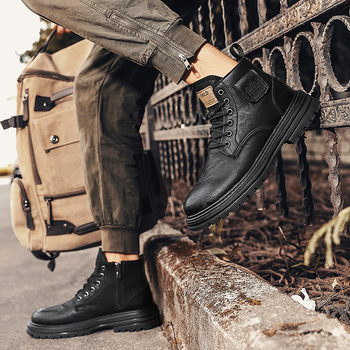 Ανδρικά μποτάκια Martin φθινοπωρινά, PU άνω μέρος, σόλα καουτσούκ, αντιολισθητικό, απορρόφηση κραδασμών, στρογγυλή μύτη