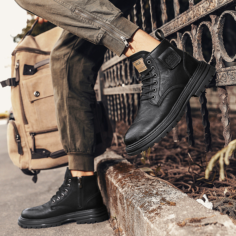 Ανδρικά μποτάκια Martin φθινοπωρινά, PU άνω μέρος, σόλα καουτσούκ, αντιολισθητικό, απορρόφηση κραδασμών, στρογγυλή μύτη