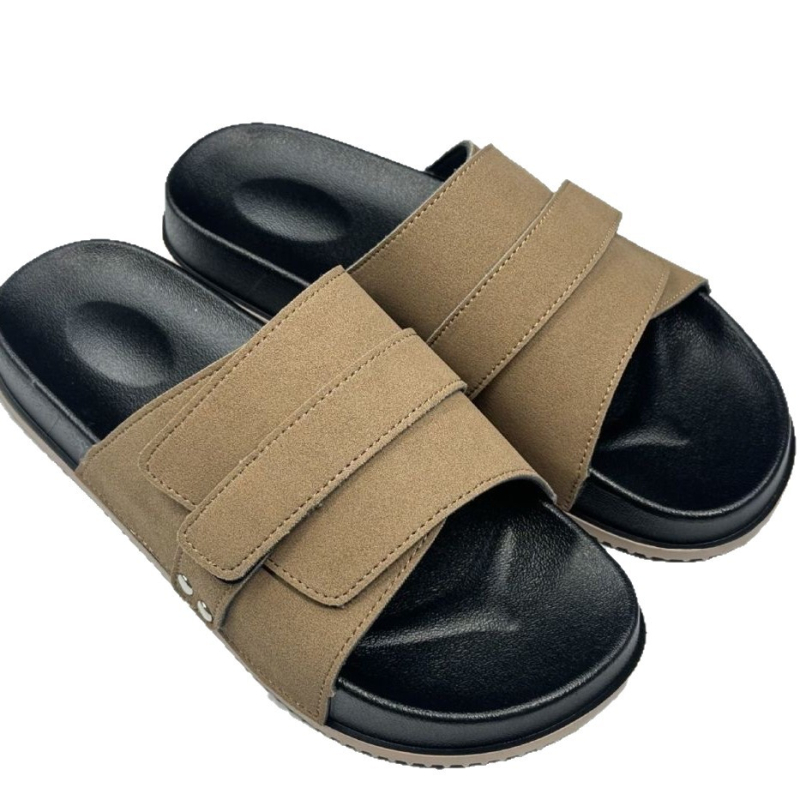 Férfi Velcro-sandálok suede bőrből - mindennapi stílus, bőrvarrásos Velcro-zárás, PVC talp, nyári modell 2025