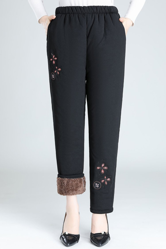 Női téli nadrág fleece béléssel, lazán szabott, hosszú, pamut-poliészter anyag, rendkívül vastag