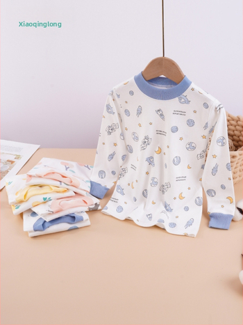 Σετ παιδικά βαμβακερά θερμικά εσώρουχα, unisex, με μεσαίο γιακά, χωρίς κουκούλα, 100% βαμβάκι, ελαφρύ για άνοιξη και φθινόπωρο