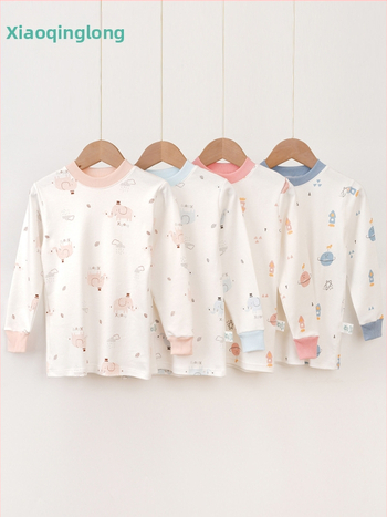 Σετ παιδικά βαμβακερά θερμικά εσώρουχα, unisex, με μεσαίο γιακά, χωρίς κουκούλα, 100% βαμβάκι, ελαφρύ για άνοιξη και φθινόπωρο