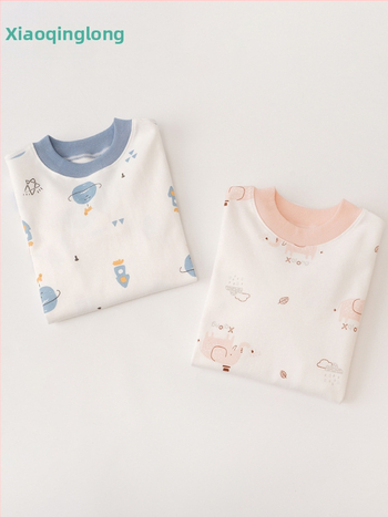 Σετ παιδικά βαμβακερά θερμικά εσώρουχα, unisex, με μεσαίο γιακά, χωρίς κουκούλα, 100% βαμβάκι, ελαφρύ για άνοιξη και φθινόπωρο