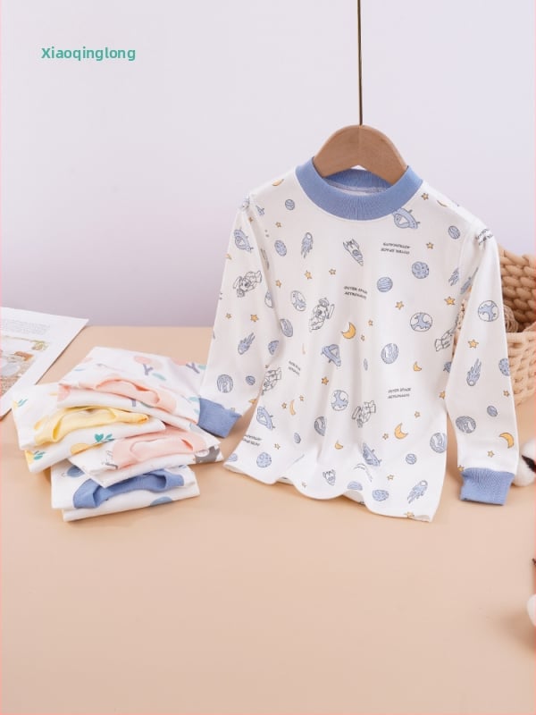 Σετ παιδικά βαμβακερά θερμικά εσώρουχα, unisex, με μεσαίο γιακά, χωρίς κουκούλα, 100% βαμβάκι, ελαφρύ για άνοιξη και φθινόπωρο