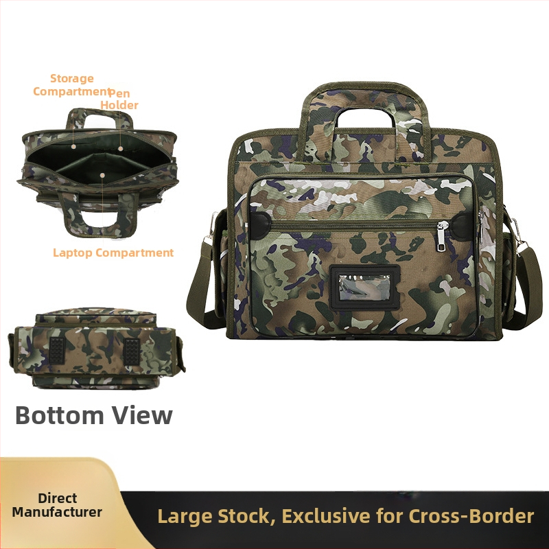 Τσάντα ώμου για φορητό υπολογιστή με καμουφλαζ μοντέλο, ανθεκτικό ύφασμα Οξφορντ, επένδυση πολυεστέρα, πολλαπλών διαμερισμάτων, κατάλληλη για επαγγελματικά ταξίδια
