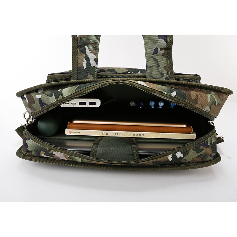 Τσάντα ώμου για φορητό υπολογιστή με καμουφλαζ μοντέλο, ανθεκτικό ύφασμα Οξφορντ, επένδυση πολυεστέρα, πολλαπλών διαμερισμάτων, κατάλληλη για επαγγελματικά ταξίδια