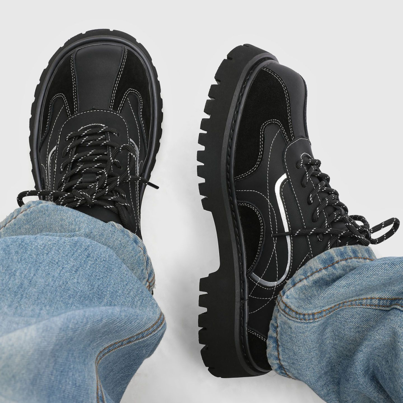 Kožne Derby cipele za muškarce – povećanje visine, patchwork gornji dio, debeli potplat, okrugli vrh