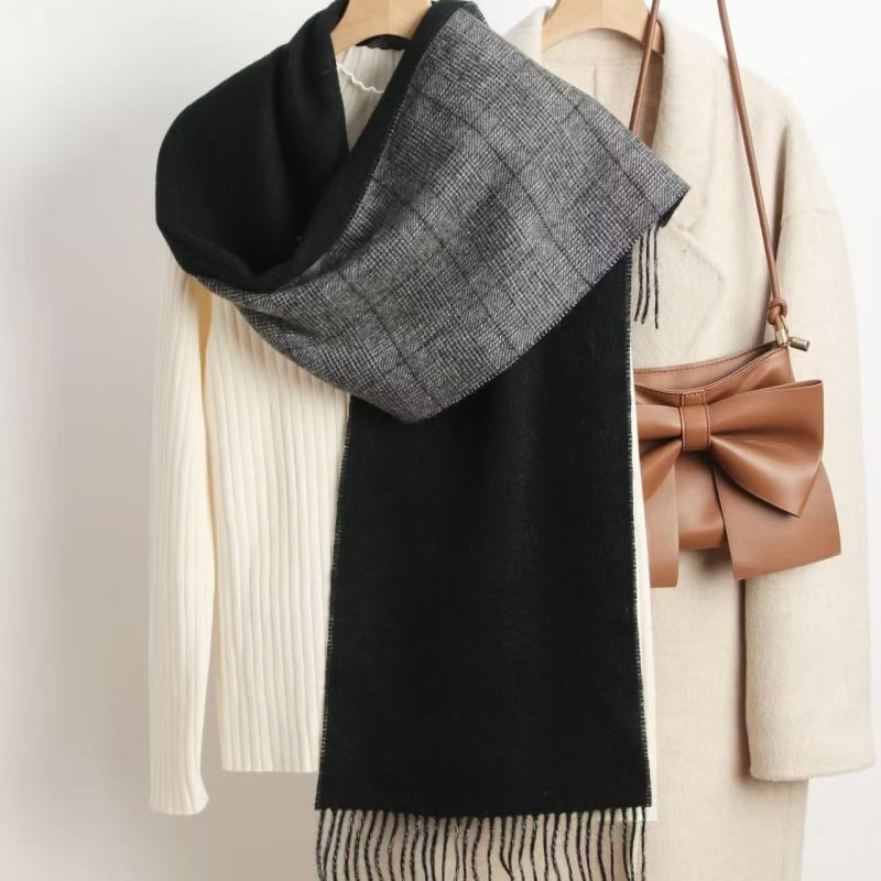 Кашмирен шал, двустранен двуцветен с ресни, Plain weave, поддържа топлината, Warp knitting